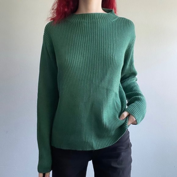 Eileen Fisher Sweaters - Eileen Fisher Merino Wool Green Knit Mock Neck Sweater